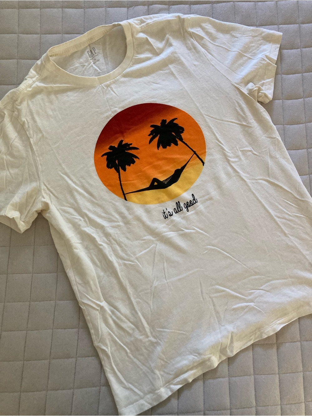 GAP White Tee with Orange Sunset Palm Graphic